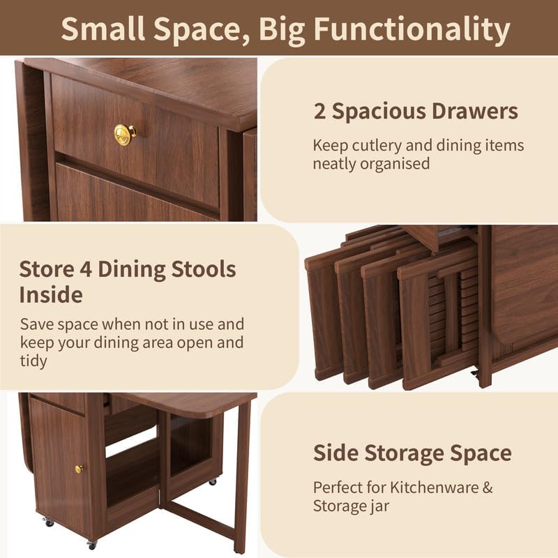 Folding Drop Leaf Dining Table with Hideaway Chairs for Small Spaces | Ready ...