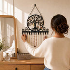 Personalized Tree of Life Wall Mounted Jewelry Organizer Metal Earring Holder Necklace Display Rack Decorative Jewelry Storage Hanger Space Saving Wall Decor for Bedroom Vanity Room Gift for Women