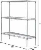 Omega 24" Deep x 36" Wide x 74" High 3 Tier Chrome Starter Shelving Unit