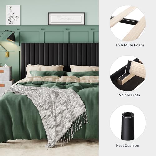 Allewie King Platform Bed Frame, Velvet Upholstered with Adjustable Vertical ...