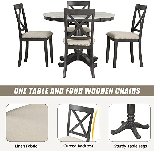LUMISOL Round Dining Table Set for 4, Faux Marble Kitchen Table Set with 4 Up...
