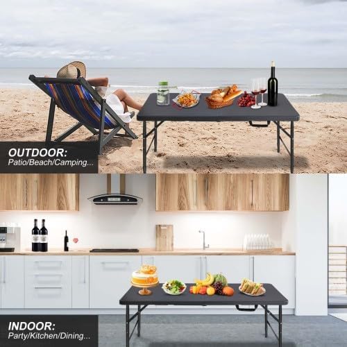 GlowSol Folding Table 4FT, Heavy Duty Portable Plastic Folding Table with Han...