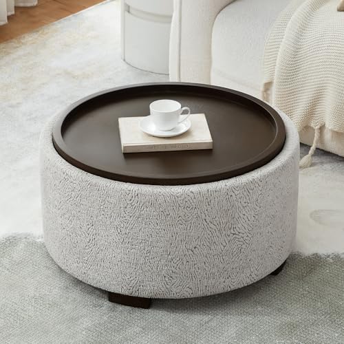 Zihanhome 30 Inch Round Storage Ottoman, Ottoman Coffee Table with Lift Off L...