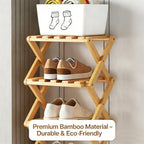 Bamboo Foldable Narrow Shoe Rack, The 9-Tier Bamboo Rack: 3-Tier, 6-Tier, and 9-Layers No-Assembly Storage Solution! Vertical Shoe Organizer Tall for Small Spaces Entryway Bedroom (White, 3 Tier)