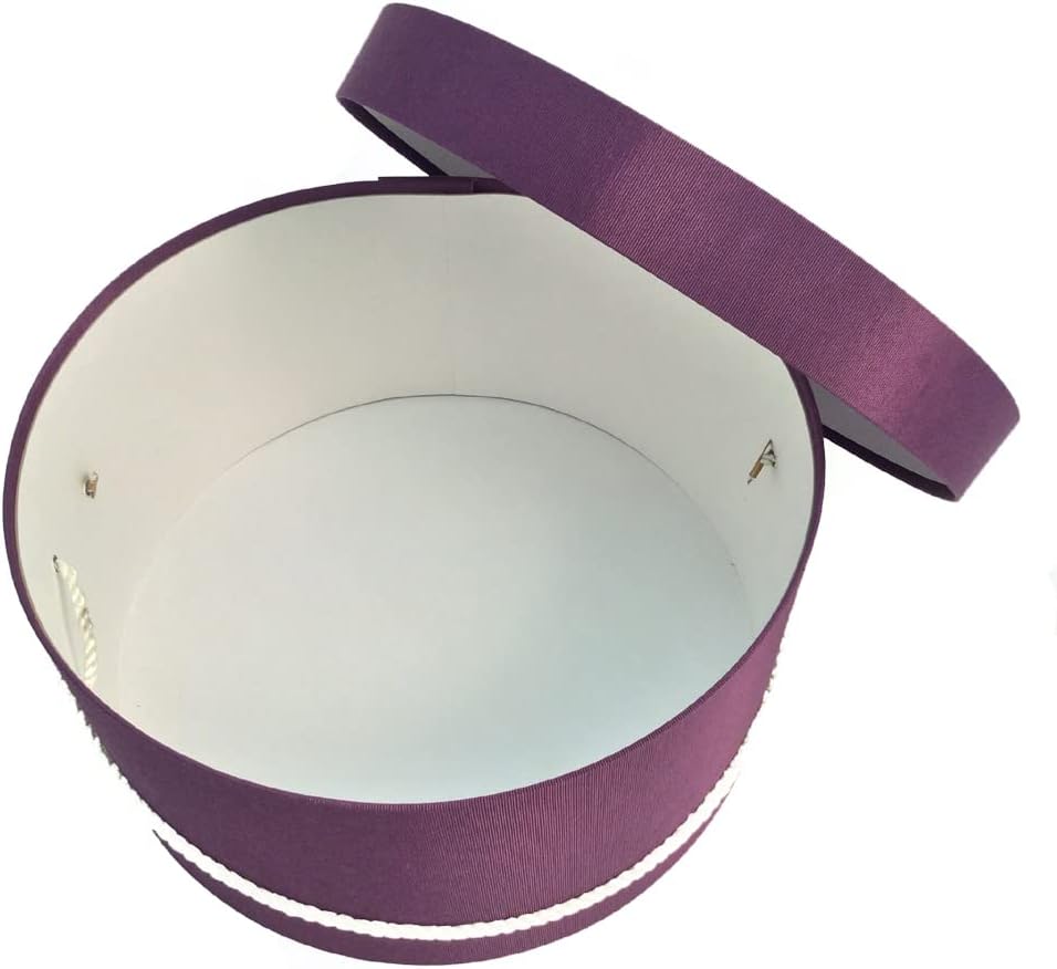 Sarah's Hat Boxes Classic Amethyst Hat Box – 14.75" x 7.5" (Dia. x Ht.) Handmade in USA – Odorless Non-Toxic Adhesive, Cording Handle – Premium Storage for Hats & Accessories