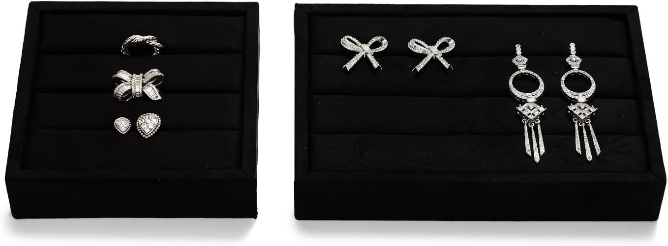 Black Velvet 3-Slots Jewelry Ring Display Tray Showcase Small Jewelry Display Organizer Tray for Rings(S)
