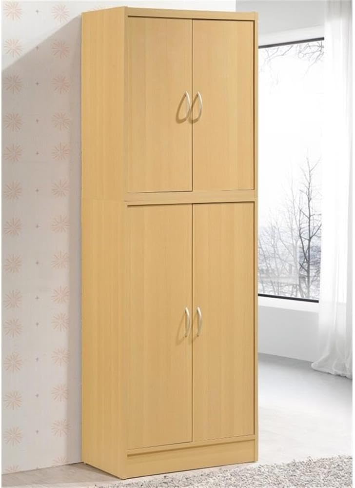 Pemberly Row 4-Door 4-Shelf Wood Kitchen Pantry, Beige Finish, 71.6 in. Heigh...