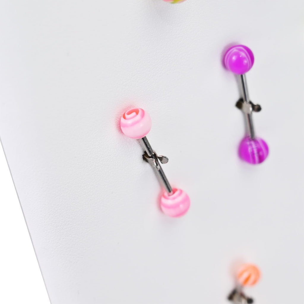 MOOCA Body Jewelry Display Tempered Glass Case with 54 Clips, Black Velvet | Jewelry display case with a tempered-glass lid and 54-clip pad organizes belly rings, tongue rings, and barbells.