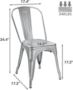 Devoko Metal Indoor-Outdoor Chairs Distressed Style Kitchen Dining Chairs Stackable Side Chair with Back Set of 4 (Silver)