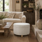 Homepop Home Decor | Upholstered Round Storage Ottoman | Ottoman with Storage for Living Room & Bedroom (Cream Chevron Woven) Large