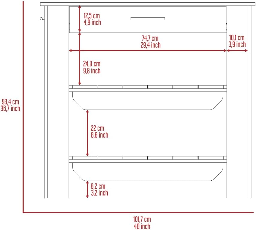 Kitchen Island 40 with Two Shelves One Drawer Four Legs | Includes two open s...