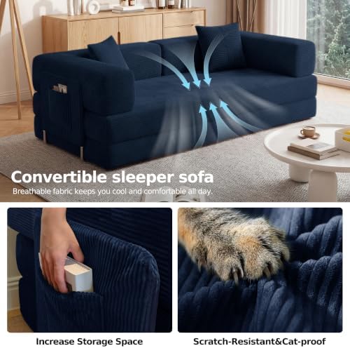 79" Convertible Futon Sofa Bed, Floor Couch for Living Room | 5-in-1 Cor...