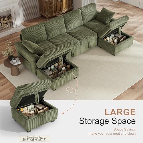Hanherry 104" Sectional Sofa with Pull Out Couch Bed,Corduroy 4 Seater S...