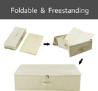 iwill CREATE PRO Folding Under Bed Shoes Storage Organiser Bins with Lid, Underbed Clothes Organizer Basket, Garment Storage Boxes, Beige