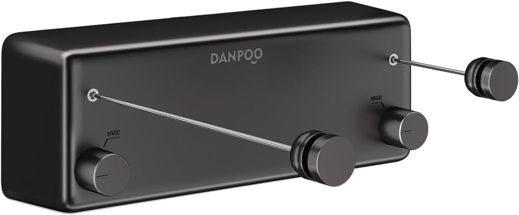Danpoo Retractable Clothesline Outdoor Heavy Duty, 2x13.8ft Stainless Steel Double Clothes Line for Outdoors - for Patio/Backyard/RV Wall Mounting(Black)