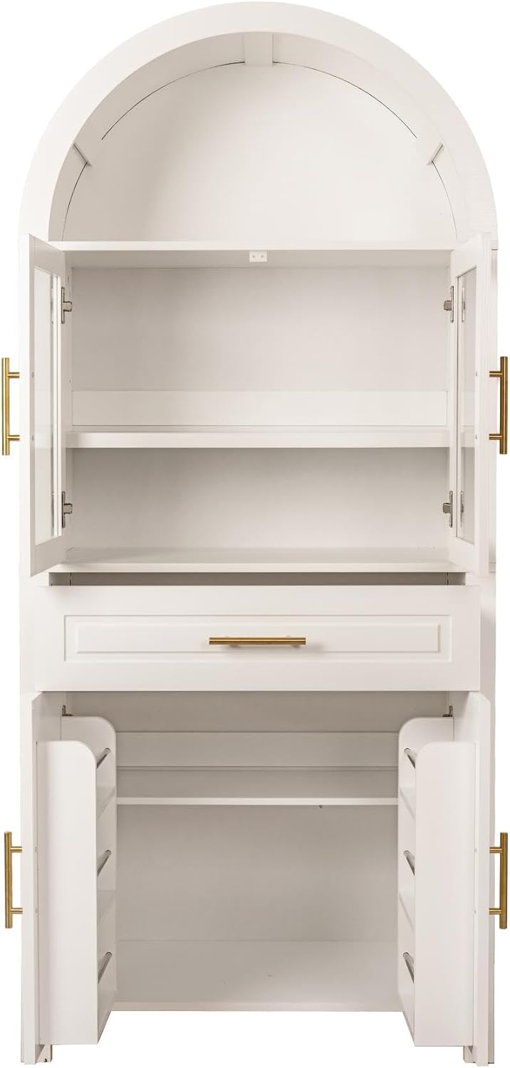 ZeHuoGe 70.8" Tall Arched Kitchen Pantry Cabinet with Glass Door, Farmho...