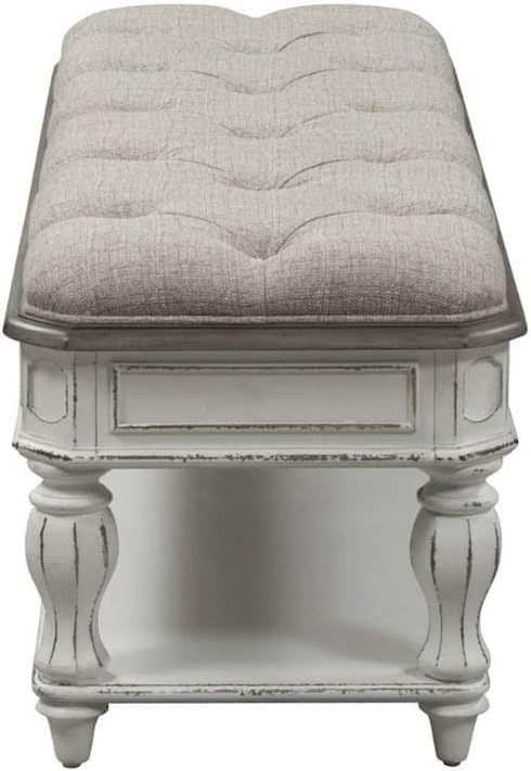 Starlight Canyon Home Antique White Bedroom Bench with Storage Shelf, Upholst...