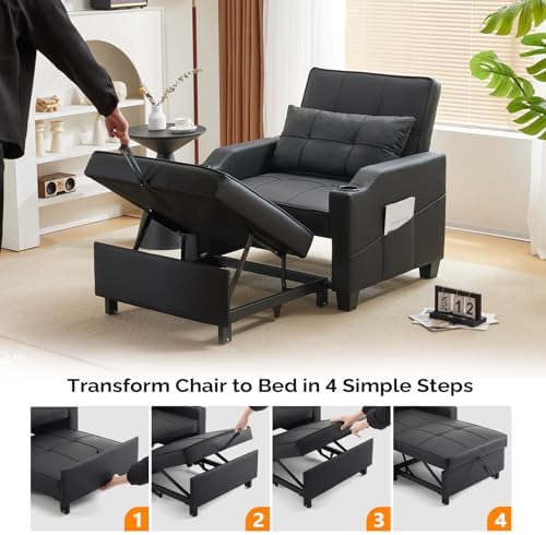 VINGLI Convertible Sleeper Chair Bed, Pull Out Sofa Couch for Living Room | B...
