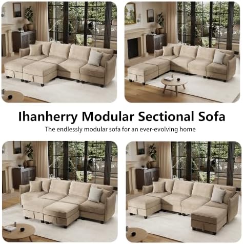 Ihanherry 112" Modular Sectional U-Shaped Sofa, Modern 6-Seat Cloud Couc...