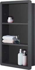 Recessed Medicine Cabinet No Mirror - 14x24 Bathroom Storage Wall Cabinet with 2 Shelves, 304 Stainless Steel Shower Niche, Matte Black Waterproof for Bathroom, Toilet, Vanity