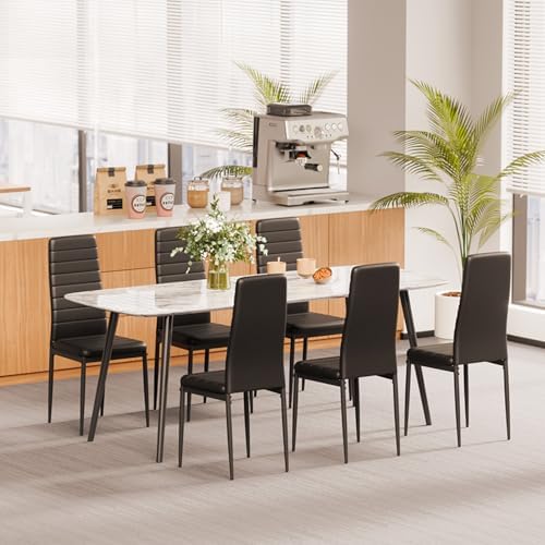 VEVOR Modern Dining Room Accent Chairs Set of 6, Upholstered Leather Side Cha...