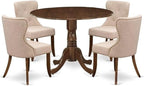 East West Furniture DLSI5-AWA-04 5 Piece Kitchen Table Set for Small Spaces Consist of a Round Wooden Table with Dropleaf and 4 Upholstered Chairs, 42x42 Inch, Antique Walnut