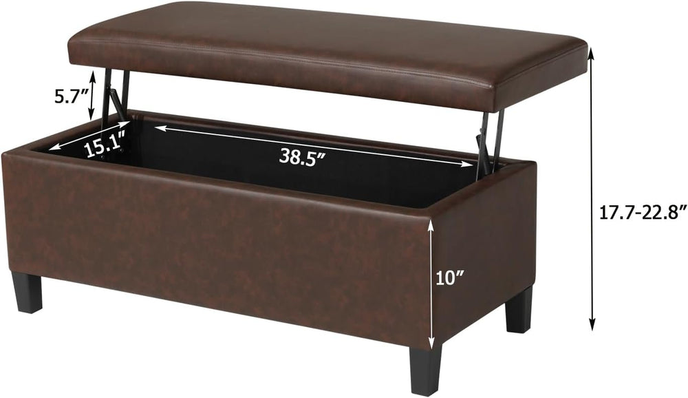 Adeco 42" Storage Leather Bench for Living Room – Black & Red Two-To...