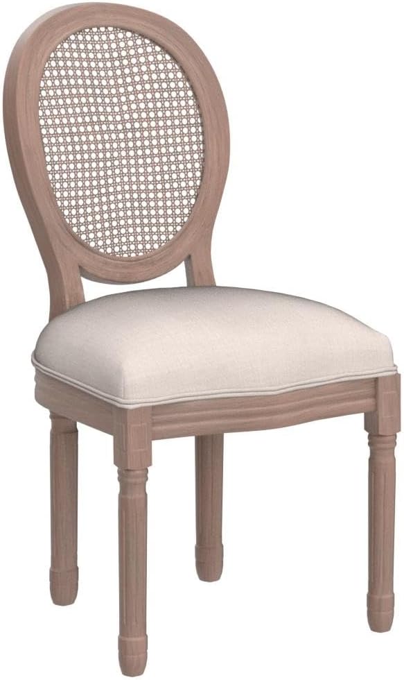 French Country Dining Chairs Set of 4, Farmhouse Fabric Chairs with Round Bac...