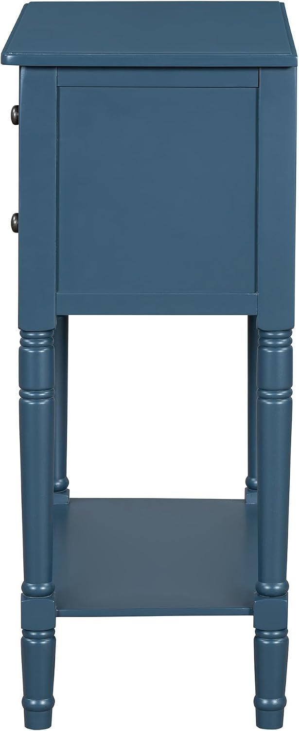 Merax Small Entryway Table with Drawer ans Shelf, Navy | Slim Sofa Table Behi...