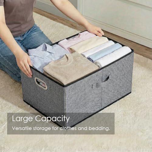 Storage Bins with Lids [3-Pack] Linen Fabric Foldable Storage Boxes Organizer Containers Baskets Cube with Cover for Bedroom Closet Office Grey(23.4X15.9X11.4)
