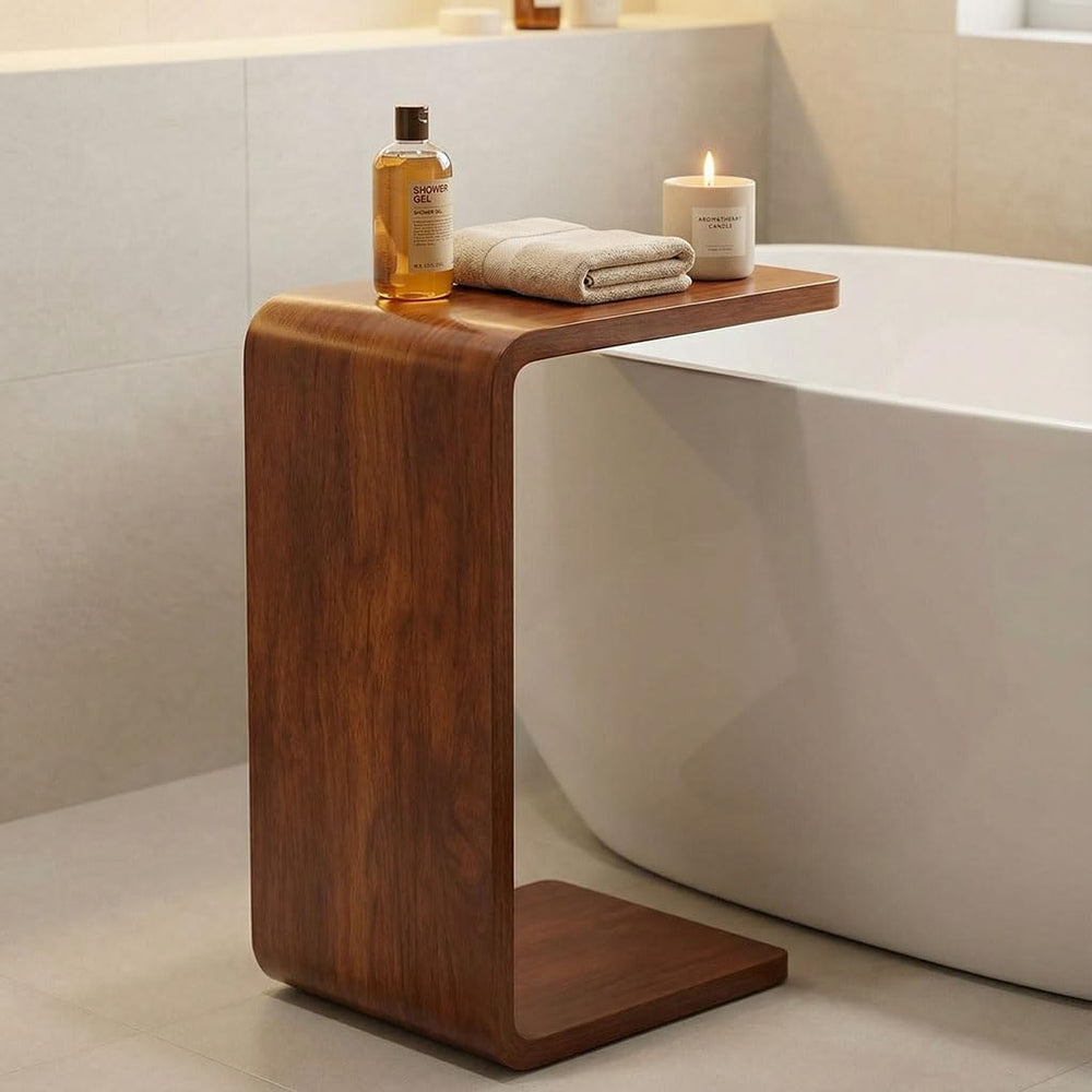 CHSSIH C Shaped End Table for Couch - Wooden Sofa Side Table, Slide Under Cou...