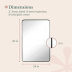 Hamilton Hills 24x36 Inch Metal Black Frame Mirror for Bathroom - Brushed Rectangular Rounded Corner Vanity - 2" Deep Set Design Large Wall Mirrors Decorative - Hangs Horizontal and Vertical