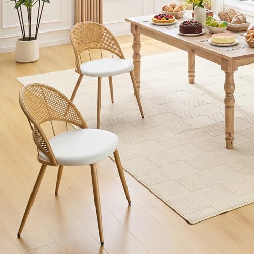 TYBOATLE Rattan Dinner Chairs Set of 2 with Faux Leather Cushion, Modern Dini...