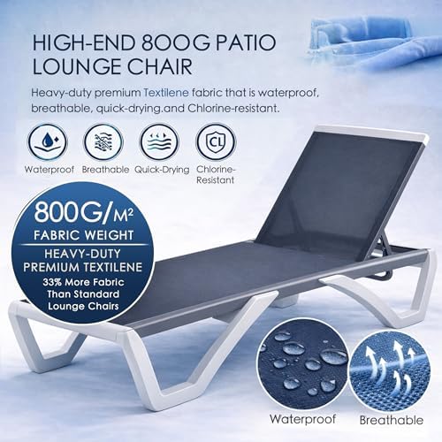 Kozyard Outdoor Chaise Lounge Chair, Full Flat Adjustable Patio Lounger with ...
