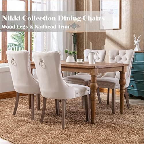 Beige Velvet Dining Chairs Set of 4, Modern Upholstered Kitchen Chairs