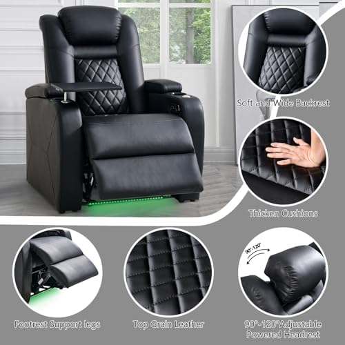 Home Theater Seating, Classic Series Leather Movie Theater Chairs, Power Head...