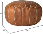 Poufs&Pillows Premium Moroccan Leather Pouf - Handmade - Delivered Stuffed - Ottoman, Footstool, Floor Cushion (Cognac Brown)