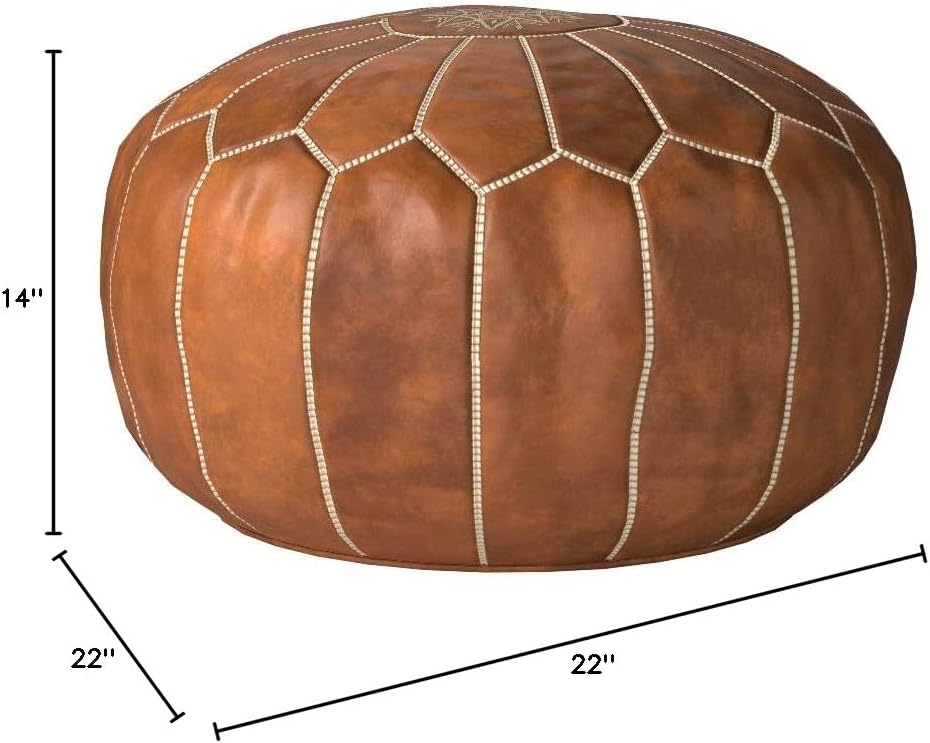 Poufs&Pillows Premium Moroccan Leather Pouf - Handmade - Delivered Stuffed - Ottoman, Footstool, Floor Cushion (Cognac Brown)
