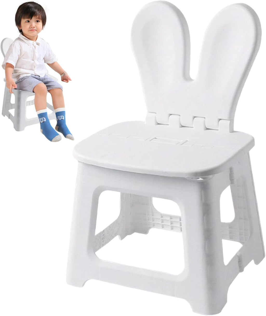 Kids Folding Chair Plastic Foldable Step Stool with Rabbit Ear Back Support for Living Room Kitchen Bathroom