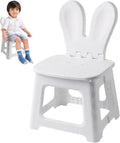Kids Folding Chair Plastic Foldable Step Stool with Rabbit Ear Back Support for Living Room Kitchen Bathroom