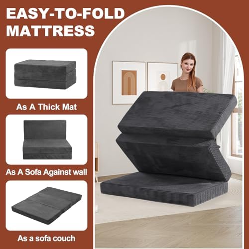 6-Inch Tri-Fold Foldable Mattress, Folding Sofa Bed with Removable Washable C...