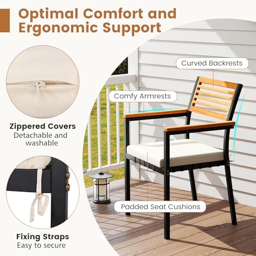 Tangkula 7 Piece Acacia Wood Outdoor Dining Set with 6 Stackable Armchairs