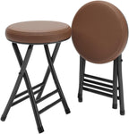 Folding Stool 20in Chair, Backless Folding Chair, Heavy Duty Faux Leather Round Padded Seat Foldable Stool for Small Spaces, Apartments, Dorms (Color : Brown, Size : 50cm/20in)