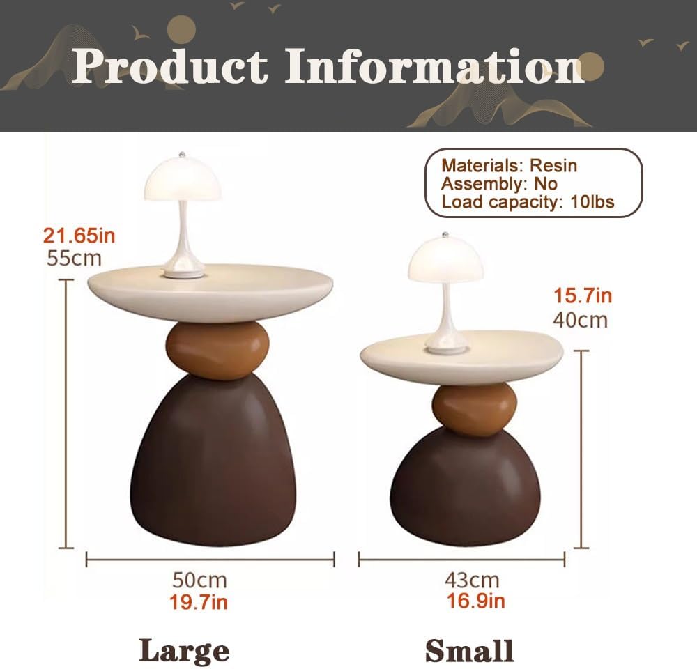 Decorative Stone Shape Side Table, Fiberglass End Table Nightstand, Round Acc...