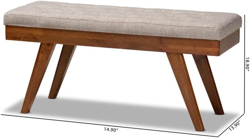 Baxton Studio Alona Mid-Century Modern Light Grey Fabric Upholstered Wood Din...