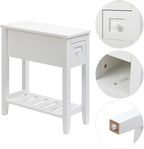 Narrow Side Table for Small Spaces, White, Set of 1, 24" L x 8.5" W x 24" H