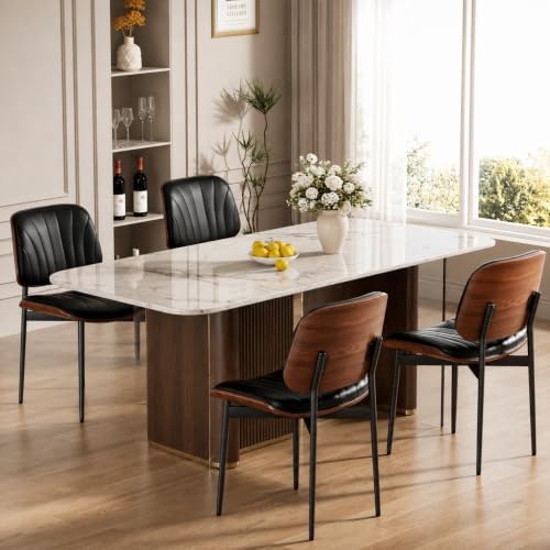 REONEY Dining Chairs Set of 4, Mid-Century Modern Kitchen Chairs, Black