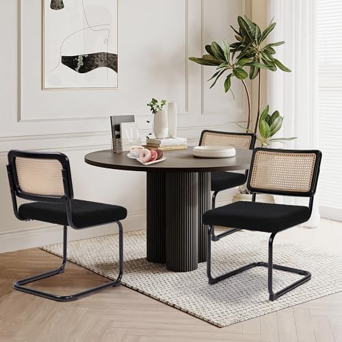 KROFEM Dining Chairs Set of 4,Modern Rattan Kitchen Chairs,Black