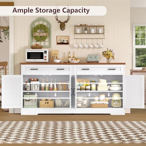usikey 63" Buffet Cabinet with Storage, Sideboard Cabinet with 2 Adjusta...