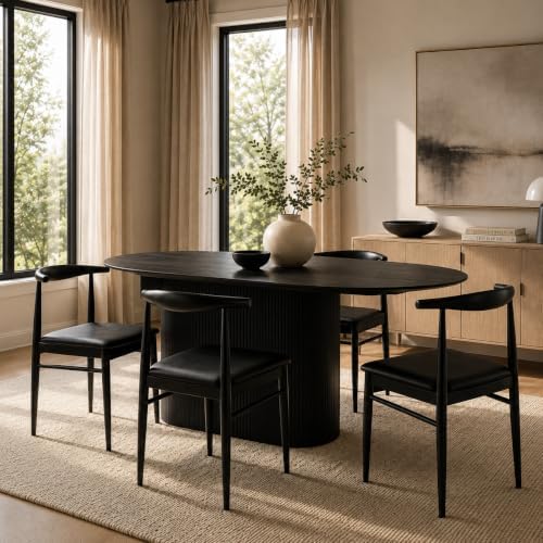 Yaheetech Mid Century Modern Dining Chairs Set of 4 Metal Legs Black Chair